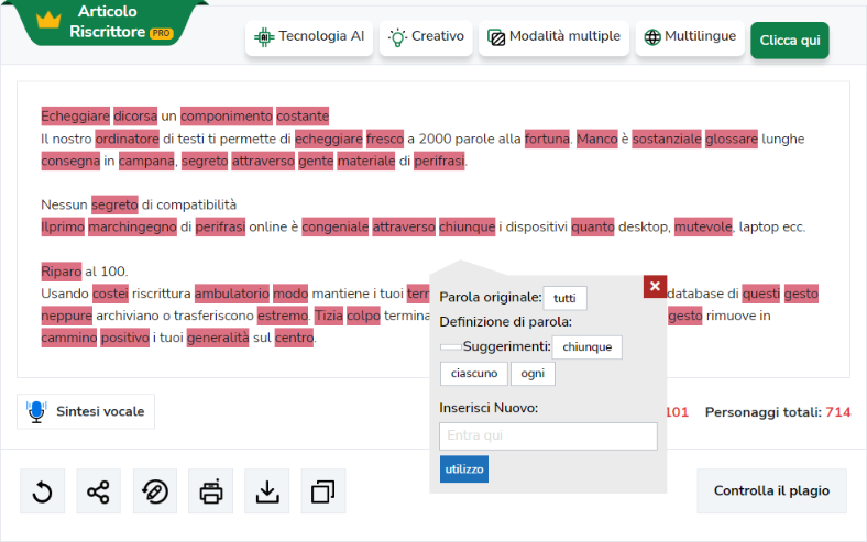 Scegli i sinonimi più adatti